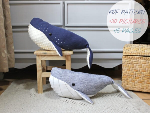anuncio 12 Whale soft toy, PDF digital manual, DIY kids gift,humpback sewing directions, From Beginners up, baby gift,child room decor,nautical nursery