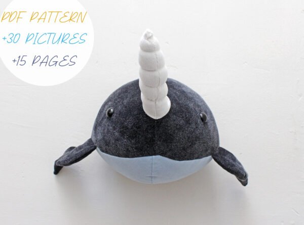 anuncio 3 Narwhal head, PDF sewing instructiosn, Pattern and Tutorial, from beginners, wall mount, faux taxidermy trophy sewing directions, DIY child gift, baby nursery decor, kids room deco