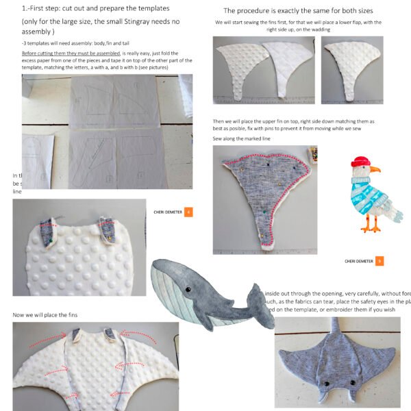 anuncio 4 Stingray soft toy, PDF Sewing directions, 2 sizes. From Beginners up, DIY baby gift, child room decor, nautical nursery, stuffed