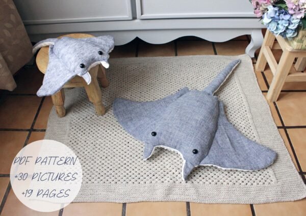 anuncio 6 Stingray soft toy, PDF Sewing directions, 2 sizes. From Beginners up, DIY baby gift, child room decor, nautical nursery, stuffed