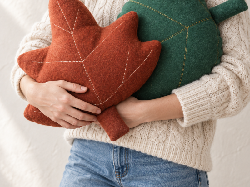 Leaf Pillow PDF Sewing Pattern – Set of 2 Throw Cushions, Easy DIY Tutorial for Beginners, Woodland Nursery & Kids Room Decor