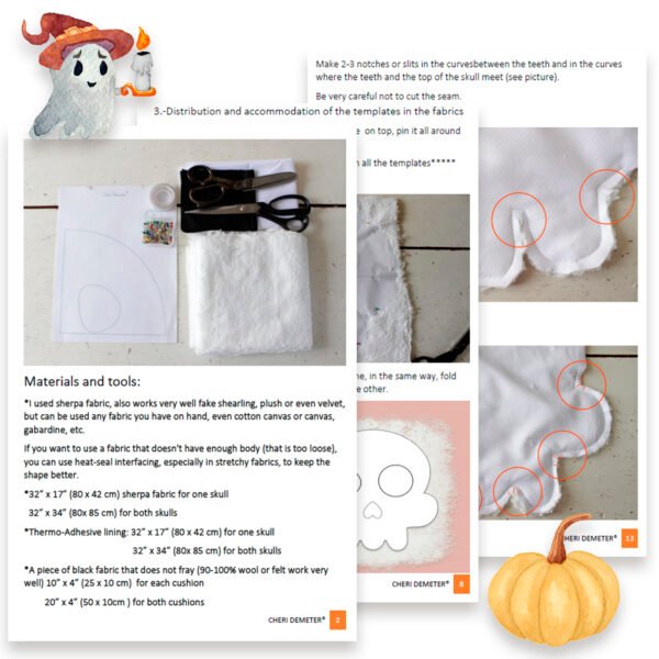 Halloween Skull Pillow Pattern – Easy DIY PDF Tutorial for Beginners, Set of 2 Spooky Cushions, Quick Sewing Project