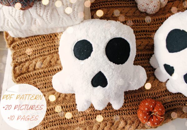 Halloween Skull Pillow Pattern – Easy DIY PDF Tutorial for Beginners, Set of 2 Spooky Cushions, Quick Sewing Project