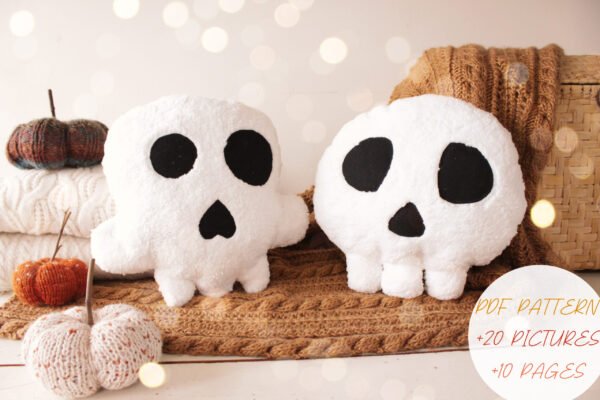 Halloween Skull Pillow Pattern – Easy DIY PDF Tutorial for Beginners, Set of 2 Spooky Cushions, Quick Sewing Project