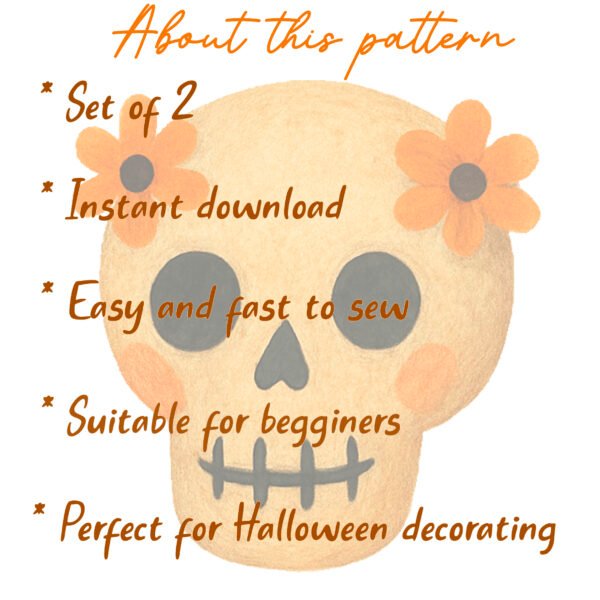 Halloween Skull Pillow Pattern – Easy DIY PDF Tutorial for Beginners, Set of 2 Spooky Cushions, Quick Sewing Project