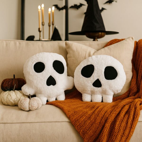 Halloween Skull Pillow Pattern – Easy DIY PDF Tutorial for Beginners, Set of 2 Spooky Cushions, Quick Sewing Project