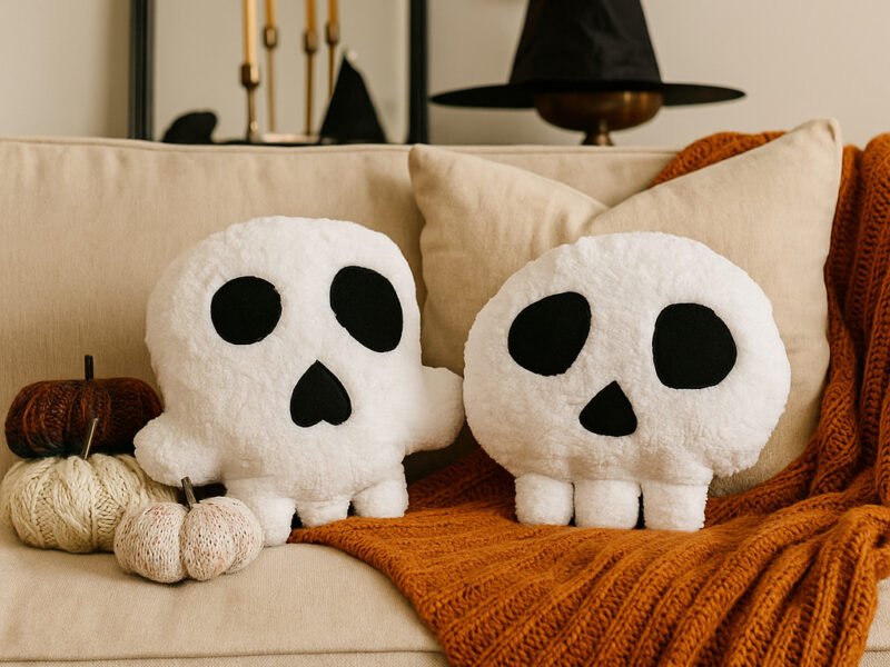 Halloween Skull Pillow Pattern – Easy DIY PDF Tutorial for Beginners, Set of 2 Spooky Cushions, Quick Sewing Project