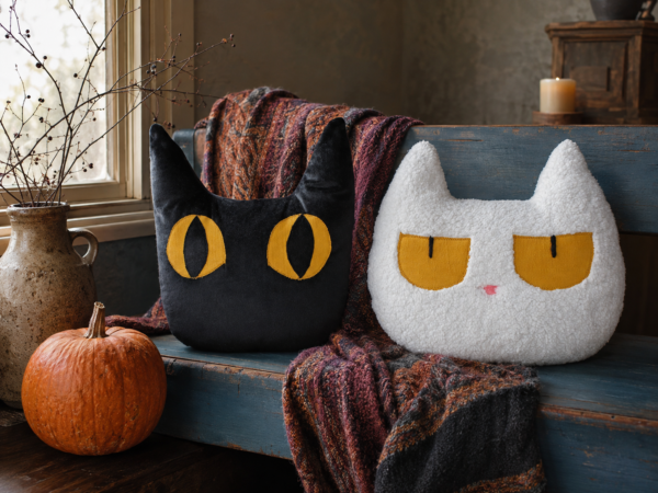 Black & White Cat Pillow Sewing Pattern | Halloween Cushion PDF