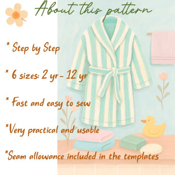 anuncio bullet nuevo Sew Your Own Cozy Kids Bathrobe! Sewing Pattern & Tutorial PDF – 6 Sizes (2–12 Yrs), Easy Step-by-Step Guide with Photos – Fun DIY Project