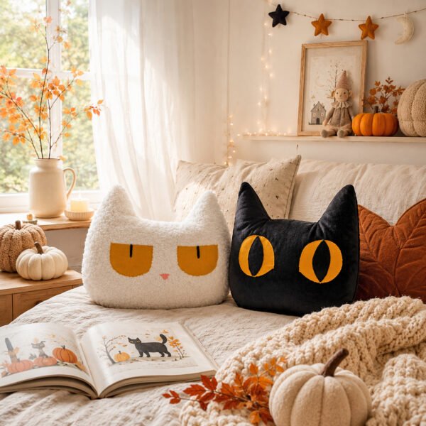 Black & White Cat Pillow Sewing Pattern | Halloween Cushion PDF