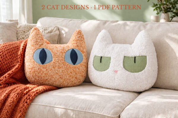 Black & White Cat Pillow Sewing Pattern | Halloween Cushion PDF
