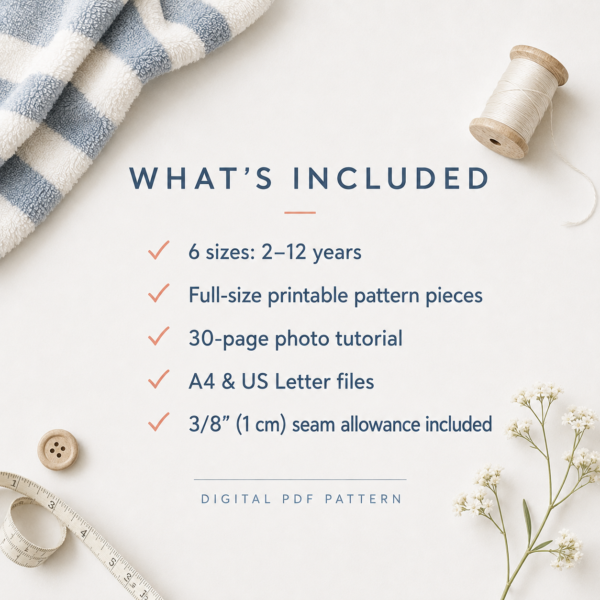 Kids Bathrobe Sewing Pattern | Cozy Robe PDF, 2–12 Years