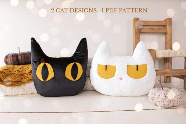 Black & White Cat Pillow Sewing Pattern | Halloween Cushion PDF