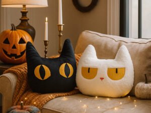 Black & White Cat Pillow Patterns – 2 Spooky-Cute Halloween Designs, Easy & Quick Sewing PDF Tutorial for Beginners