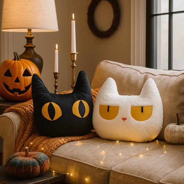 sala 2 Black & White Cat Pillow Patterns – 2 Spooky-Cute Halloween Designs, Easy & Quick Sewing PDF Tutorial for Beginners