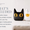Black & White Cat Pillow Sewing Pattern | Halloween Cushion PDF
