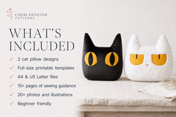 Black & White Cat Pillow Sewing Pattern | Halloween Cushion PDF