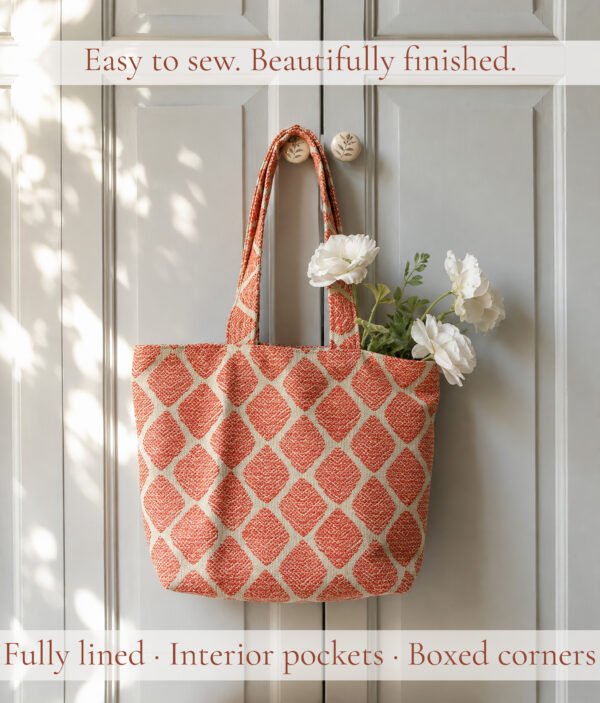 Tote Bag Sewing Pattern PDF, Beginner-Friendly Lined Tote with Pockets, 2 Sizes