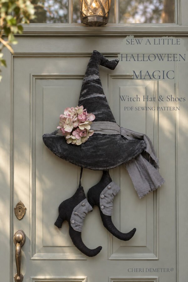 Witch Hat and Shoes Sewing Pattern PDF, Halloween Door Hanger, Primitive Witch Decor