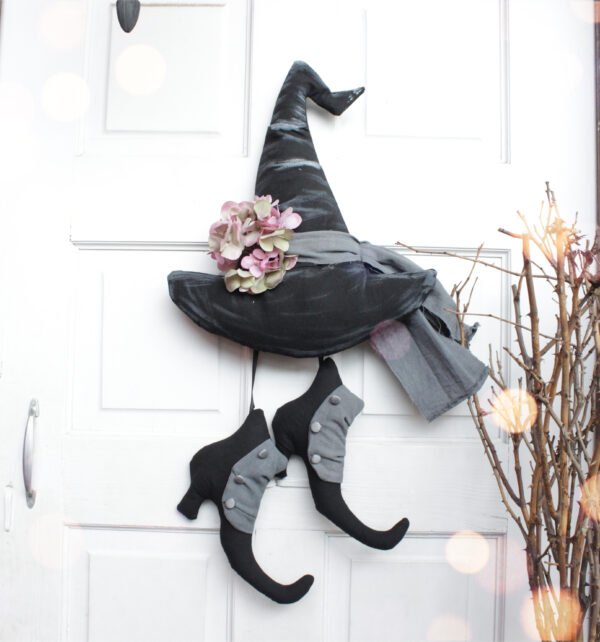Witch Hat and Shoes Sewing Pattern PDF, Halloween Door Hanger, Primitive Witch Decor