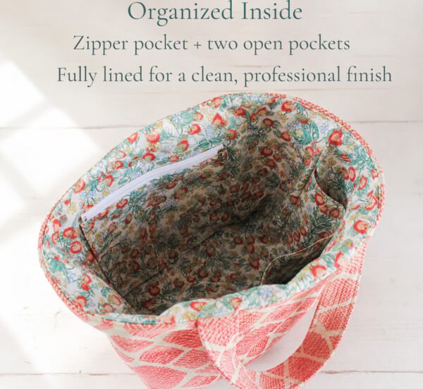 Tote Bag Sewing Pattern PDF, Beginner-Friendly Lined Tote with Pockets, 2 Sizes