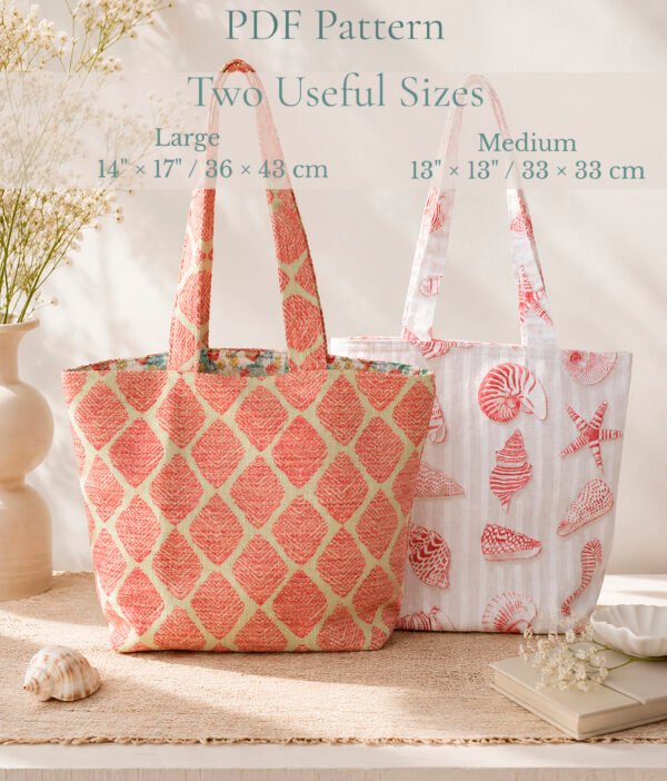 Tote Bag Sewing Pattern PDF, Beginner-Friendly Lined Tote with Pockets, 2 Sizes