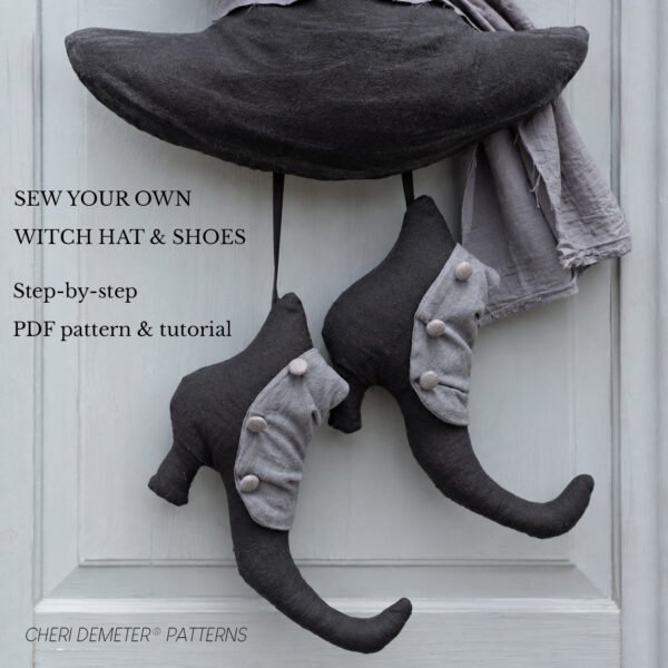 Witch Hat and Shoes Sewing Pattern PDF, Halloween Door Hanger, Primitive Witch Decor