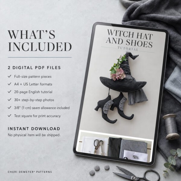 Witch Hat and Shoes Sewing Pattern PDF, Halloween Door Hanger, Primitive Witch Decor