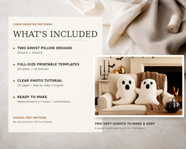 Ghost Pillow Sewing Pattern | Set of 2 Halloween Cushions PDF