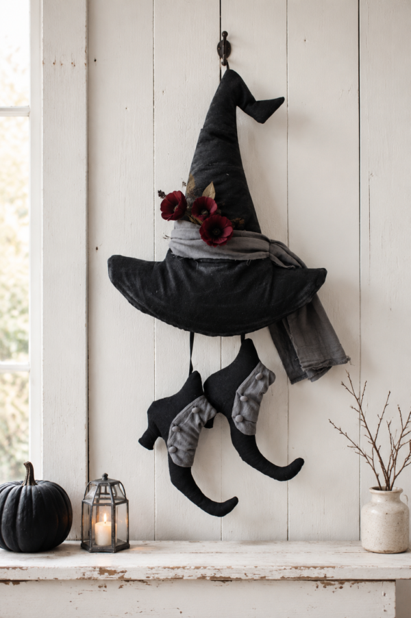Witch Hat and Shoes Sewing Pattern PDF, Halloween Door Hanger, Primitive Witch Decor