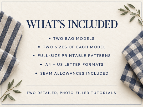 Tote & Japanese Knot Bag Sewing Pattern Bundle, 2 Sizes Each