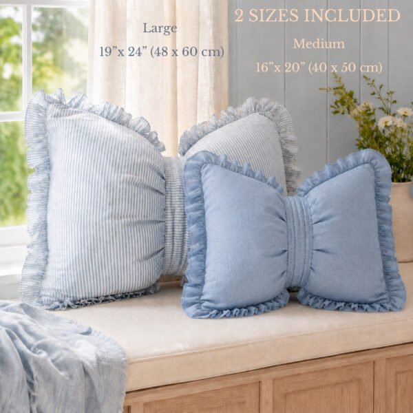Bow Pillow Sewing Pattern PDF | Ruffle Cushion | 2 Sizes + Removable Cover