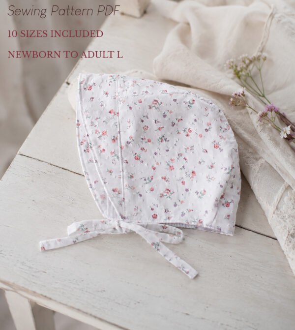 Bonnet Sewing Pattern PDF, 10 Sizes Newborn to Adult L, Lined Tie Hat, Baby & Family Matching Tutorial