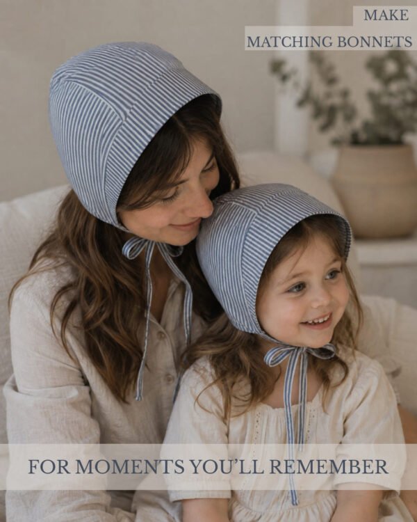 Bonnet Sewing Pattern PDF, 10 Sizes Newborn to Adult L, Lined Tie Hat, Baby & Family Matching Tutorial