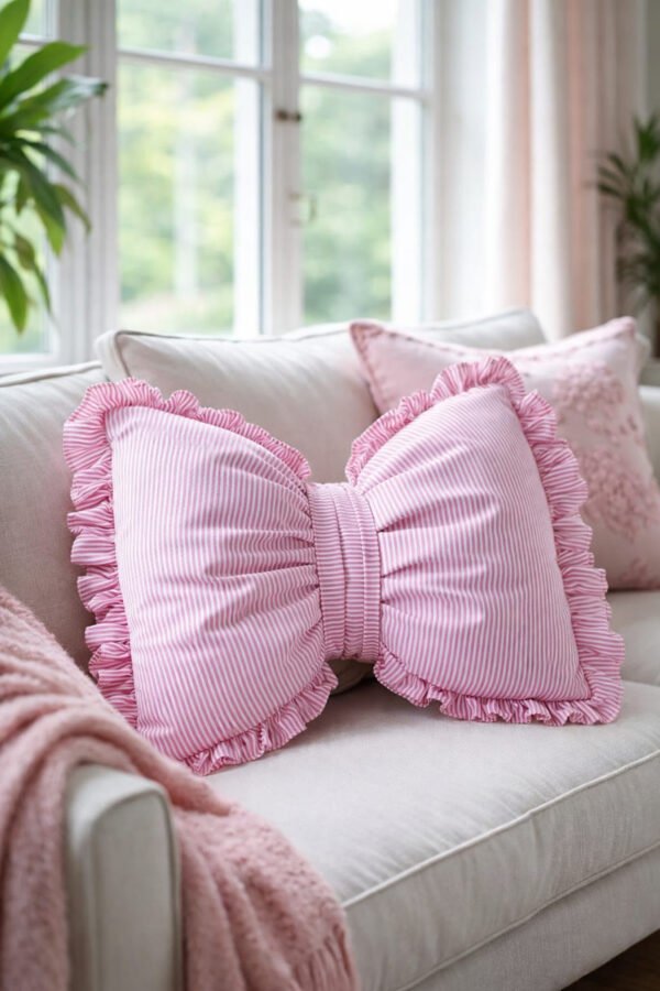 Bow Pillow Sewing Pattern PDF | Ruffle Cushion | 2 Sizes + Removable Cover