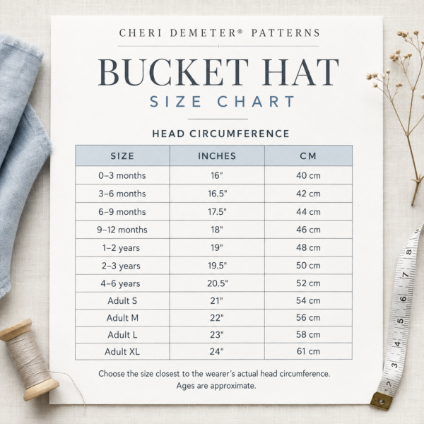 Bucket Hat Sewing Pattern PDF | 11 Sizes Baby to Adult XL