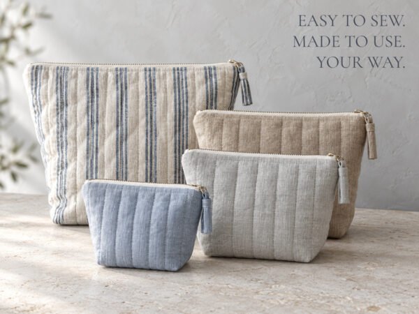 Quilted Toiletry Bag Sewing Pattern PDF | 4 Zipper Pouch Sizes