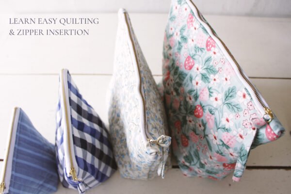 Quilted Toiletry Bag Sewing Pattern PDF | 4 Zipper Pouch Sizes